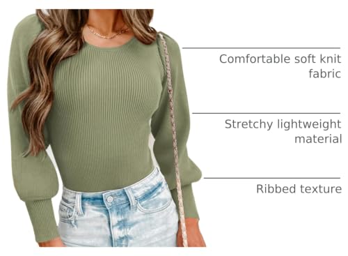 Image of MASCOMODA Womens Puff Long Sleeve Ribbed Sweater Bodysuits | Fall Winter Outfits 2026, Crewneck Knitted Bodysuit Dressy Casual, Cute Slim Fit Pullover Tops, Work, Date, Dress Up & Down