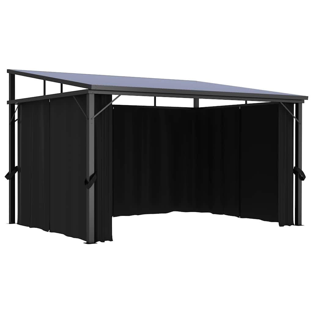 Pawilon ogrodowy z zasłonami, 405 x 294 x 244 cm, antracytowy, z aluminium i stali, odporny na działanie promieni UV, z 4 ścianami bocznymi, na taras, imprezę w ogrodzie, grillowanie i imprezy