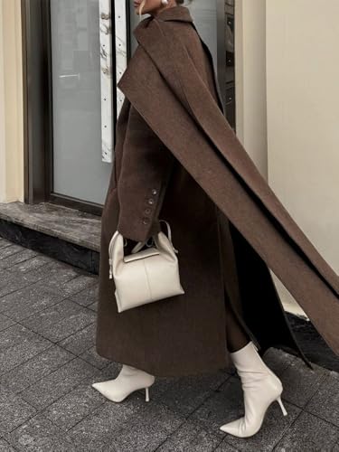 utcoco Womens Maxi Wool Coats Long Shawl Scarf Button Down Woolen Blend Trench Coat with Pockets4