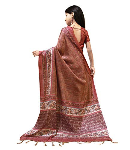 Image of AKHILAM Girls Ethnic Wear Pashmina Silk Saree with Unstitched Blouse Piece (Brown BBABY7504)