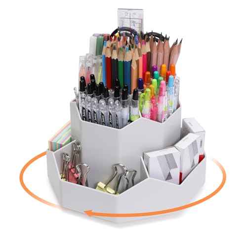 FRETONBA 360° Rotating Pen Holder, 9 Slots Pencil Pen Pot for Desk Cute Stationery Supplies Organiser