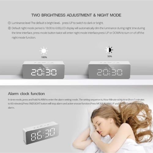 Image of REACHER Digital LED Mirror Alarm Clock|Table Smart Alarm Back Light Clock for Students, Office, Home & Bedroom with Sensor Date & Temperature for Heavy Sleeper 12 /24Hr Time, USB /Battery Powered