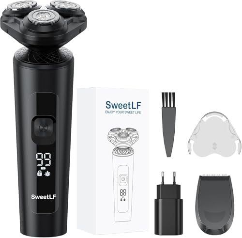 Sweetlf Afeitadora Electrica Hombre, Maquina De Afeitar Hombre Barba Uso En HúMedo Y Seco, Recargables Maquinilla Afeitar Ipx7 Impermeable Recortador,120 Minutos De Uso,pantalla LED,Modelo ZS605