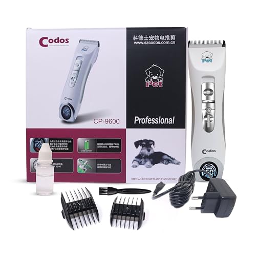 Image of GLUCKLICH Unisex Codos CP-9600 Professional Dog Hair Trimmer Low Noise Rechargeable Cordless Electric Quiet Waterproof Hair Clippers Set for Dogs Cats & Other Pets, White