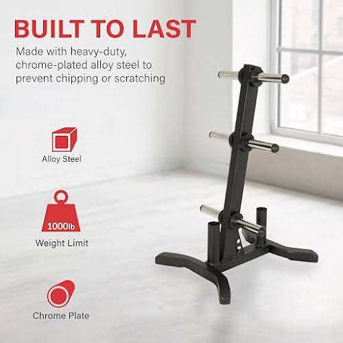 Fitness Reality X-Class Olympic Weight Tree - Heavy-Duty Bumper Plate Rack for Home Gym - Chrome Storage Posts - Includes 2 Barbell Holders - 1,000 Lb. Capacity - Thumbnail 2