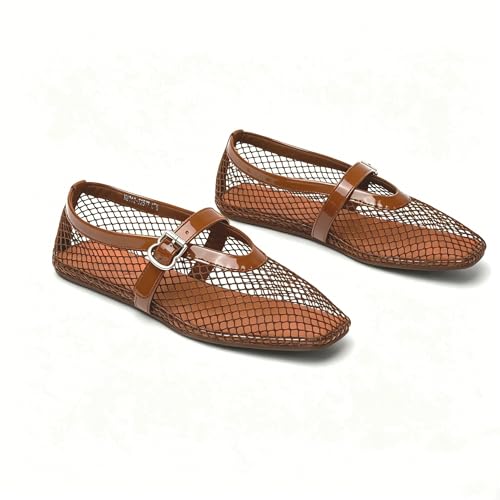 Image of vivianly Mesh Ballet Flats Shoes for Women Flats Comfortable Dressy Round Toe Mesh Flats Fishnet Mary Jane Flats for Events Party Leisure