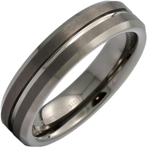 MJ Metals Jewelry Gun Metal Tungsten Carbide COMFORT FIT 6mm Wedding Band Center Grooved Ring Size 10 Cover
