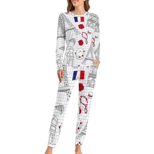 Pyjama Femme Tour Eiffel ensemble manches longues pour des nuits douces en hiver