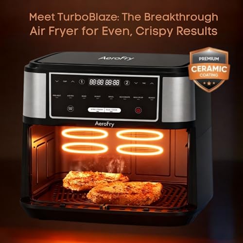 AeroFry Air Fryer - 9 Litres, DUAL ZONE Digital Airfryer, Uses No Oil, Max Crisp, Roast, Bake etc., 8 Cooking Functions, Energy Saving, Non-Stick Dishwasher Safe Baskets, 2 Years Warranty !!! - 6