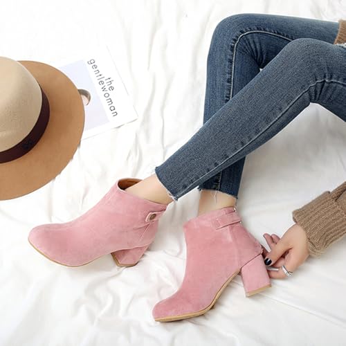 Botines para mujer de tacón ancho y punta redonda marca Onewus 2