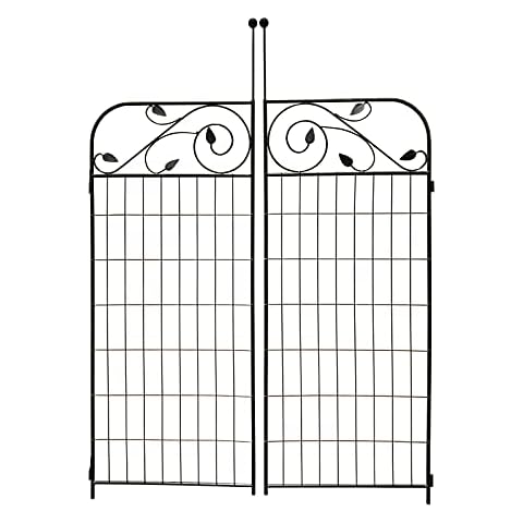 MTB Schwarz beschichteter Stahl Dekorative Gartenzaun Tor 8 Blätter 111,8 x 91,4 cm Outdoor Metalltor Cover