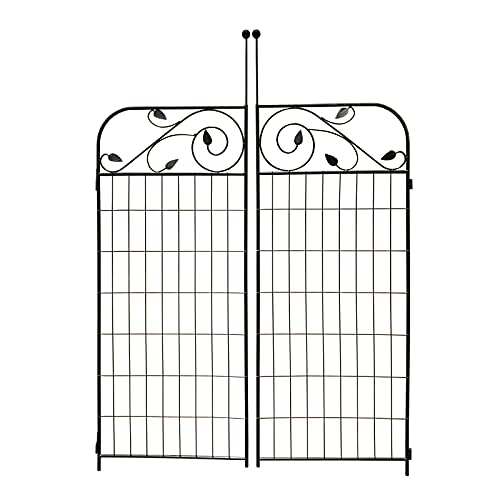 1 Pack 44 Inches x 36 Inches Black Coated Steel Decorative Garden Fence Gate with 8 Leaves, Heavy Duty Metal Wire Border Gate