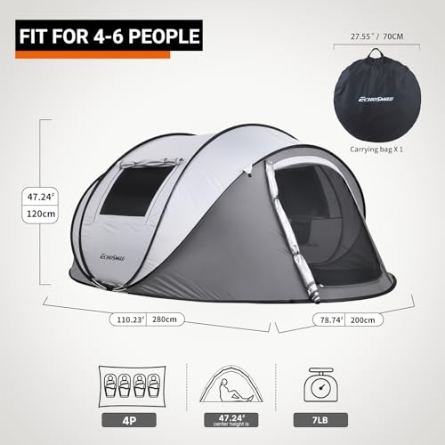 EchoSmile Instant Pop Up Tent,4-6 Person CampingTent,Waterproof Sunshade Family Tent,Portable Lightweight Dome Tent for Outdoor Beach Camping,Hiking&Travel image 1
