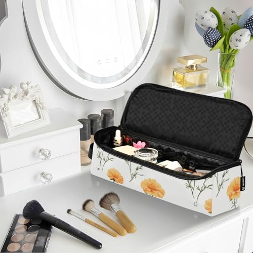 Bolsa de viaje amarilla con flores para herramientas de cabello con tapete resistente al calor para planchas y rizadores miniatura 6