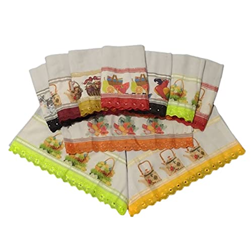 Kit Com 12 Panos de Copa/Prato Branco Com Estampa - 40x68cm - Sortidos