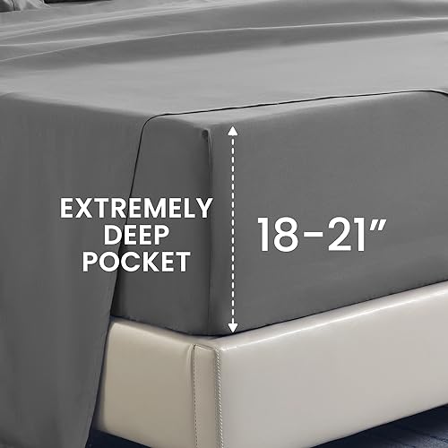 SLEEP ZONE Extra Deep Pocket King Sheet Set 4 Piece - Super Soft Brushed Microfiber Bedding Sheets Set Fits Deep Mattress Upto 21 inches (Grey, King)