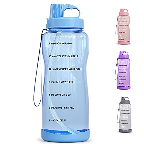 BOTTLE BOTTLE Large Half Gallon Water Bottle with Straw& Time Marker, 64oz Motivational water bottle with Times to Drink, BPA Free Leakproof Water bottle jug for Fitness Gym and Outdoor Sports.