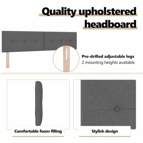 vidaXL Kopfteil mit Kopfteil Dunkelgrau 180 cm Stoff, Moderne Schlafzimmerdeko, höhenverstellbar, rechteckiger gepolsterter Kopfteil, schickes Bettgestell, platzsparend!