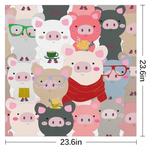 Creative Cartoon Pig Square Silk Scarf for Women Fashion Printed Satin Neck Silk Satin Bandana Lightweight Neckerchief Hair Wrap Scarves 23.6" x 23.6"2