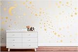 PapaKit Twinkle Little Stars & Moon Wall Decal (Champagne Gold, 200 Assorted Stickers) Baby Nursery...