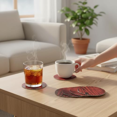 Image of Fiddlys Wooden Coaster Set of 6 | Beautiful Decorative Coaster for Tea & Coffee Cups, Mugs & Glasses | Elegant Table Decor & Gift Set | Eco-Friendly Wooden Coasters (Pack of 12 Multicolor)