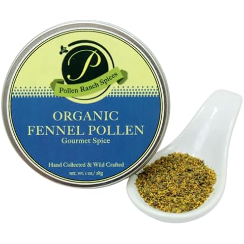 Pollen Ranch's Organic Fennel Pollen - Premium Quality Fennel Flowers and Powder for Cooking, 100% Organic Fennel for Flavorful Dishes - 1 oz. Tin Cover