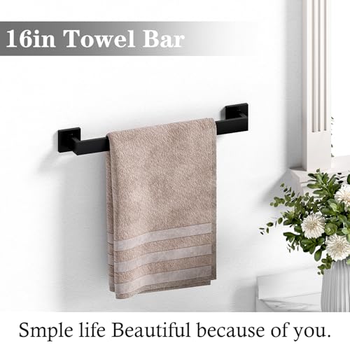 Foto de Juego de toallero de accesorios de baño: 10 piezas de accesorios de baño negro mate cuadrado de acero inoxidable SUS304 - Toallero montado en la pared y soporte para papel higiénico y soporte para (imagen 3)