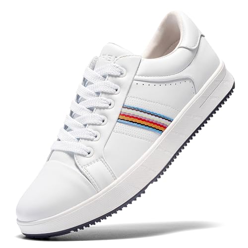 UOFEIY Men's Golf Shoes Professional Spikeless Leather Sneakers Non Slip Low Top Lightweight Breathable Waterproof Golf Club Training White 13