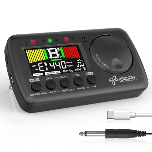 Sondery Metronome Tuner Combo 3 in 1 for Guitar Bass Ukulele and Wind Instruments, English Counting Digital Metronome with Tap Tempo, Rechargeable