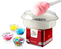 Nostalgia Cotton Candy Machine - Retro Cotton Candy Machine for Kids with 2 Reusable Cones, 1 Sugar Scoop, and 1 Extractor Head – Red