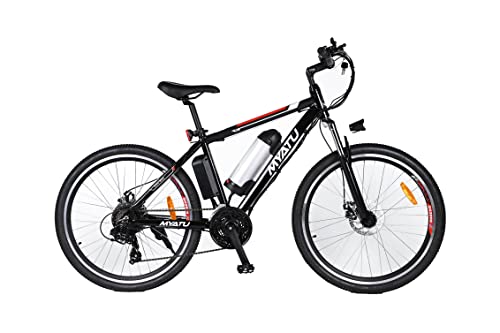 Myatu Bicicleta Eléctrica de Montaña 26", Bicicleta Eléctrica Unisex con Batería Extraíble 36V 10.4Ah, Bici Electrica para Adultos con Cambios de Marcha 21 Vel, Negra