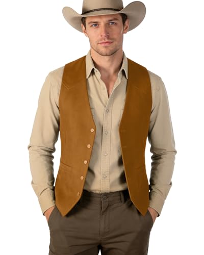Bakerbear Men's Suede Leather Vests Men Western Khaki Retro Casual