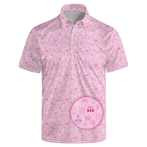 Nhgohv Golf Shirts for Men Fun Fathers Day Golf Shirt Girl Dad Polo Girl Dad Pink L