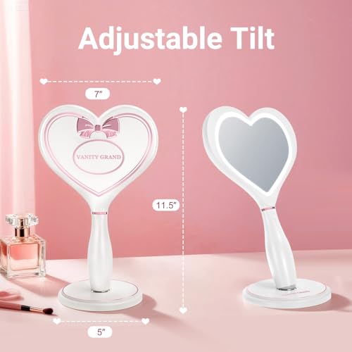 Vanity Grand Travel Makeup Mirror With 3 Color Lighting, Stepless Dimming, Handheld & Standing Dressing Table Mirror, Magnetic Base, Gifts For 13 Year Old Girls (Pearl White) - 3