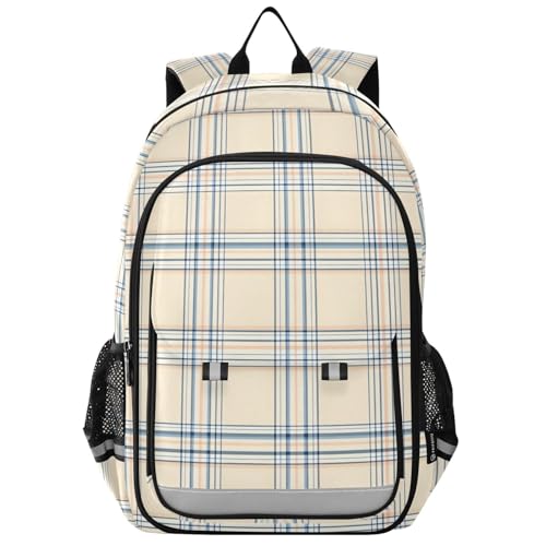 Sac à dos ordinateur enfants écossais bleu beige pour le collège