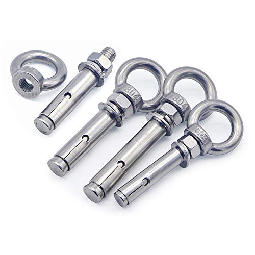 4PCS M6 x 60 mm 304 Stainless Steel Expansion Eye Bolts, Lifting Eyebolt Extension Anchor Bolts with Rings Wall Masonry Concrete Screws