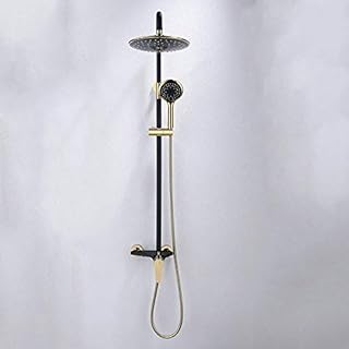 YASEking Mural douche Set One Button Trois contrôle salle de bains Douche cuivre Douche Belle pratique (Color : Black Gold)