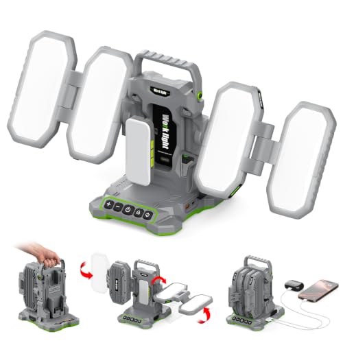 Image of LED Work Light,Compatible with Milwaukee 18V Battery,10000LM Foldable Flood Light with Detachable Magnetic Light,Type-C&USB-A Ports for Construction Site,Outdoor&Workshop (Red)