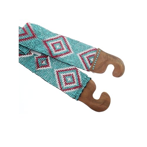 Turquoise with Red Diamonds Handmade Elastic Stretchy Beaded Bali Belt2