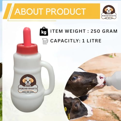 Image of Cow & Buffalo Feeding Bottle - Large Capacity, BPA-Free, Anti-Colic Nipple, Leak-Proof, Durable Plastic, Easy-to-Clean Milk Feeder for Calves, Animals, Dairy Farm Essentials. (1 Litre)