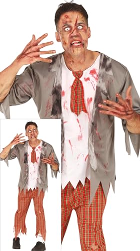 FIESTAS GUIRCA Disfraz de Estudiante Zombi para hombre - Uniforme Escolar Rojo - Disfraces de Halloween para Hombre Talla M para Adultos
