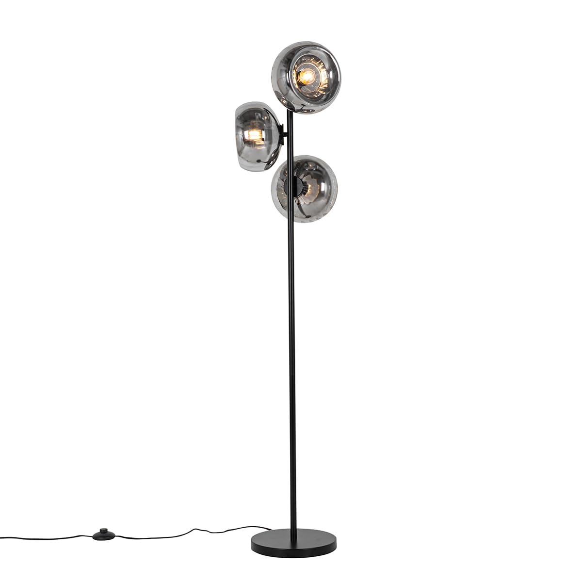 Qazqa Gray,Grey - Art Deco Floor Lamp Black With Smoke Glass 3-Light - Ayesha - Art Deco - Suitable For Led E27 | 3 Light - Glass Floor Lamp - Suitable For Living Room I Bedroom I