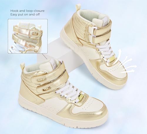 Image of LUCKY STEP Women's High Top Fashion Sneakers Basketball Ankle Boots Walking Tennis Shoes Platform Hook and Loop Casual Faux Leather Sneaker