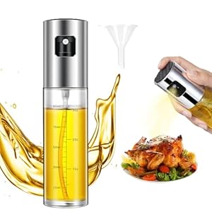 RAYPOW Oliesproeier van glas, 100 ml, met trechter Pack2, olijfolie, spray voor luchtfriteuse, luchtfriteuse, keuken, verstuiver, olijfolie en azijn