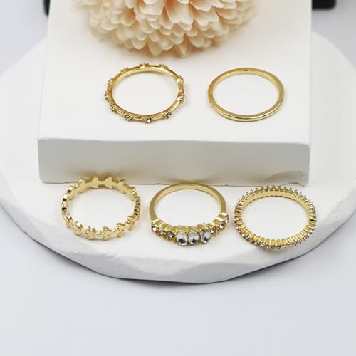Stackable Gold Rings for Women Non Tarnish Exquisite 14K Gold Plated Stackable Cubic Zirconia Ring Set Fashionable Promise Wedding Band Prom for Women Size 6 7 8 9 104