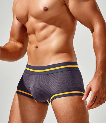 Men's Boxer Briefs Ribbed Seamless Underwear Soft Breathable Stretchy Trunks Pouch Support Underpants3