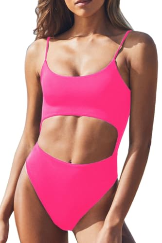 Image of Meyeeka Womens Scoop Neck Cut Out Front Lace Up Back High Cut Monokini One Piece Swimsuit