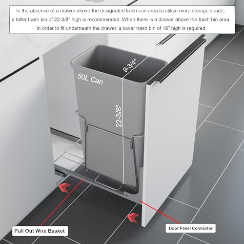 Image of Dowell B15 Aluminum Base Wastebasket Pullout with Door Mount and 50Qt /13Gal Plastic Bin (4012 0115+50)