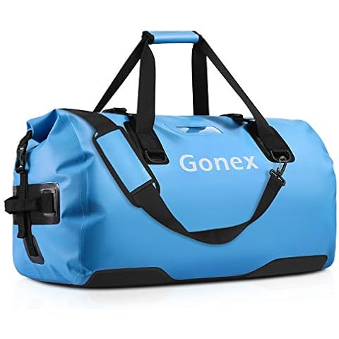 Gonex 60L Extra Large Waterproof Duffle Travel Dry Duffel Bag Heavy Duty Bag with Durable Straps & Handles for Kayaking Paddleboarding Boating Rafting Fishing Light blue Cover