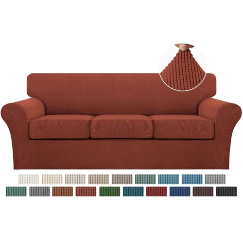 Turquoize 4 Piece Sofa Covers for 3 Cushion Couch Sofa Slipcover Soft Couch Cover for Dogs-Washable Sofa Furniture Covers with 3 Individual Cushion Covers (3 Cushion Sofa, Rust)